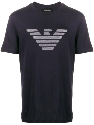 Blue Armani Emporio Logo Print Men's T Shirts | UAE19522