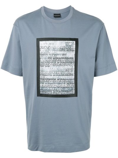 Blue Armani Emporio Logo Print Men's T Shirts | UAE40311