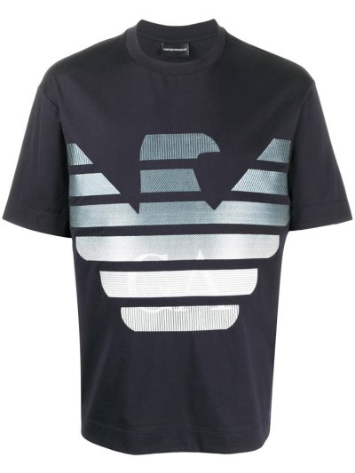 Blue Armani Emporio Logo Print Men's T Shirts | UAE49897