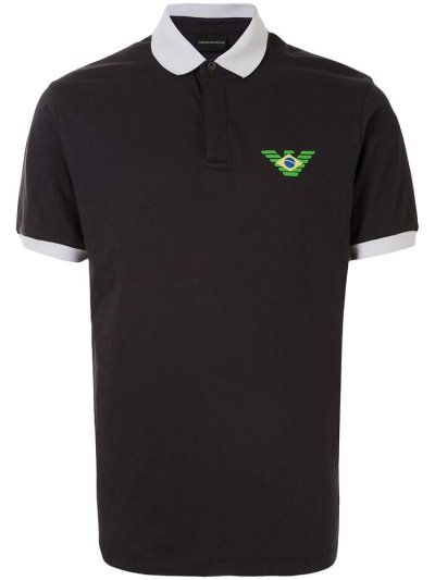 Blue Armani Emporio Logo Print Men's Polo Shirts | UAE58029