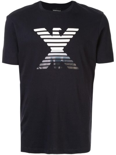 Blue Armani Emporio Logo Print Men's T Shirts | UAE73072