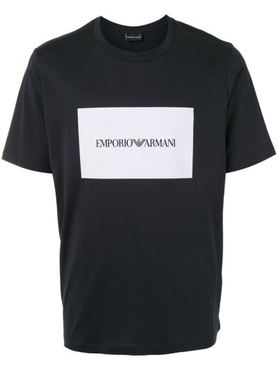 Blue Armani Emporio Logo Print Men's T Shirts | UAE74160