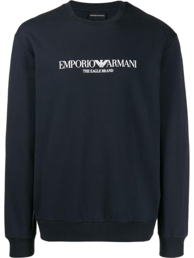 Blue Armani Emporio Logo Printed Men's Sweatshirts | UAE00833