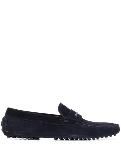 Blue Armani Emporio Logo Stamp Men's Loafers | UAE92260