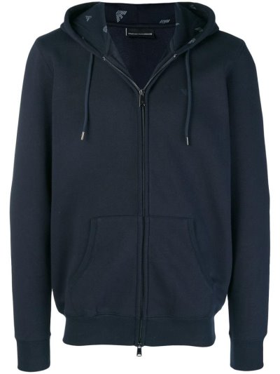 Blue Armani Emporio Logo Trimmed Men's Hoodie | UAE87729