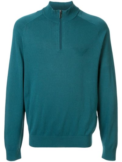 Blue Armani Emporio Logo Zip Up Men's Sweatshirts | UAE19693