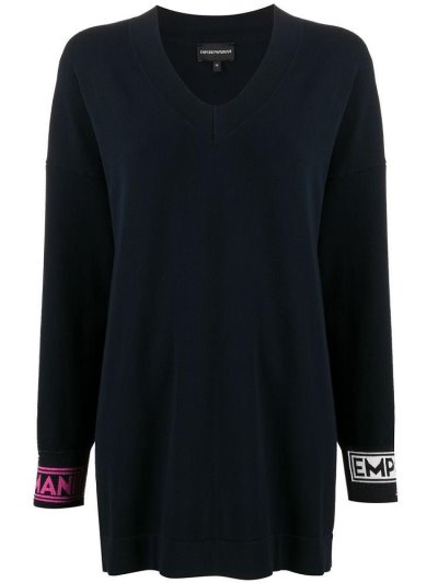 Blue Armani Emporio Long Line Logo Women's Jumpers | UAE96662