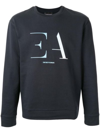 Blue Armani Emporio Long Sleeve Logo Print Men's Sweaters | UAE06585
