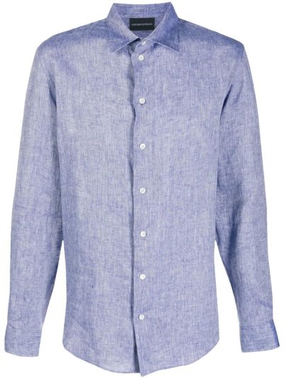 Blue Armani Emporio Long Sleeve Men's Shirts | UAE30006