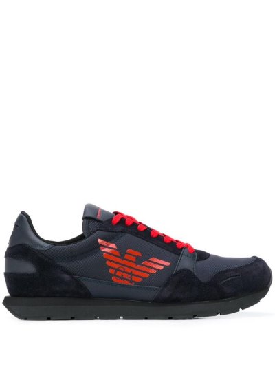 Blue Armani Emporio Mesh And Suede Panelled Men's Sneakers | UAE06305