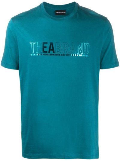 Blue Armani Emporio Metallic Logo Men's T Shirts | UAE80153