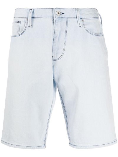 Blue Armani Emporio Mid Length Denim Men's Shorts | UAE38500