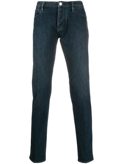 Blue Armani Emporio Mid Rise Slim Fit Men's Jeans | UAE02146