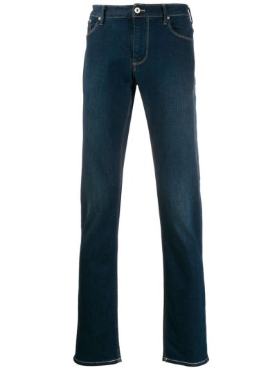 Blue Armani Emporio Mid Rise Slim Fit Men's Jeans | UAE46019