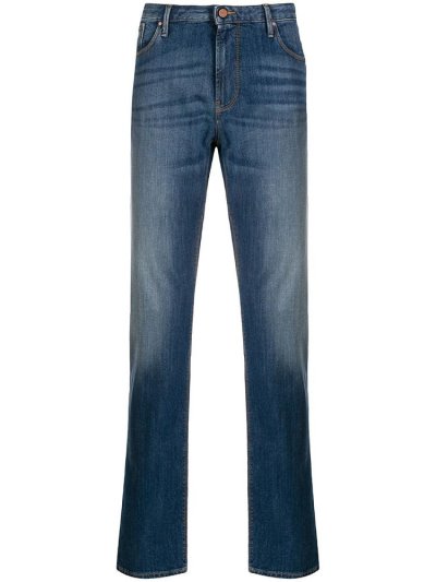 Blue Armani Emporio Mid Rise Slim Men's Jeans | UAE51147