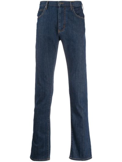Blue Armani Emporio Mid Rise Straight Leg Men's Jeans | UAE38875