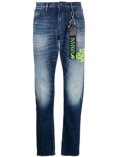 Blue Armani Emporio Mid Rise Straight Leg Men's Jeans | UAE51063