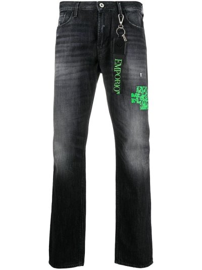 Blue Armani Emporio Mid Rise Straight Leg Men's Jeans | UAE52517