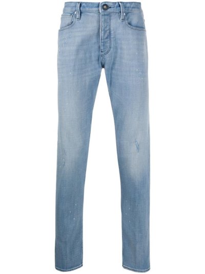 Blue Armani Emporio Mid Rise Straight Leg Distressed Men's Jeans | UAE95824