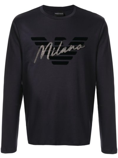 Blue Armani Emporio Milano Logo Jersey Men's T Shirts | UAE49853