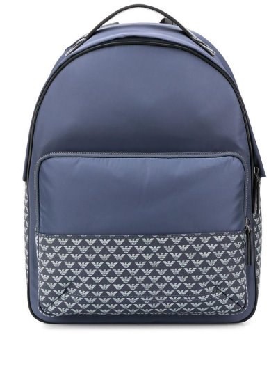Blue Armani Emporio Monogram Print Men's Backpacks | UAE95842