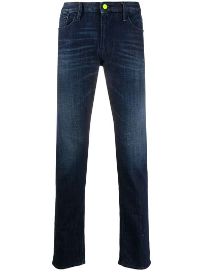 Blue Armani Emporio Neon Trimmed Straight Leg Men's Jeans | UAE88138
