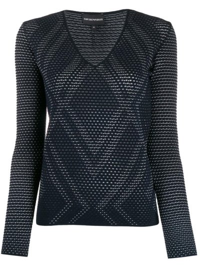 Blue Armani Emporio Open Knit Argyle Women's Tops | UAE00297