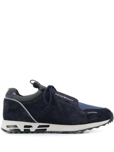 Blue Armani Emporio Perforated Logo Men's Sneakers | UAE92742