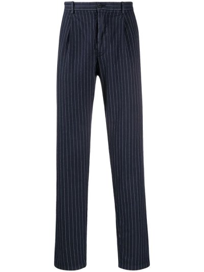Blue Armani Emporio Pinstripe Slim Fit Men's Chinos | UAE21946