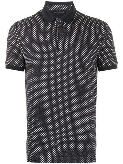 Blue Armani Emporio Polka Dot Print Men's Polo Shirts | UAE65546
