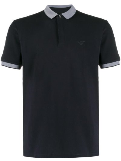 Blue Armani Emporio Printed Collar Men's Polo Shirts | UAE06495