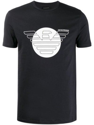 Blue Armani Emporio Printed Eagle Logo Men's T Shirts | UAE83817