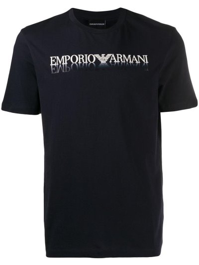 Blue Armani Emporio Printed Logo Men's T Shirts | UAE32373