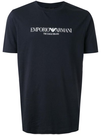 Blue Armani Emporio Printed Logo Men's T Shirts | UAE74710