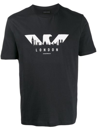 Blue Armani Emporio Printed Men's T Shirts | UAE16929