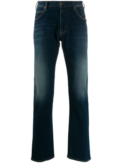 Blue Armani Emporio Sandblasted Straight Leg Men's Jeans | UAE76433