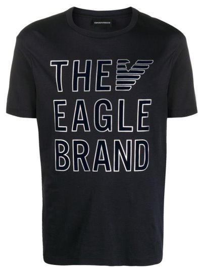Blue Armani Emporio Script Print Men's T Shirts | UAE87912