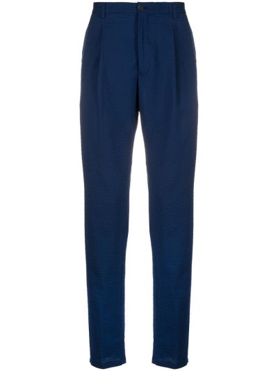 Blue Armani Emporio Seersucker Wool Blend Men's Pants | UAE71582