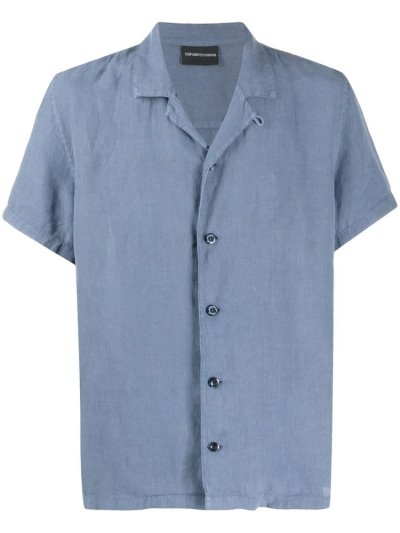 Blue Armani Emporio Short Sleeve Fitted Men's Shirts | UAE09178