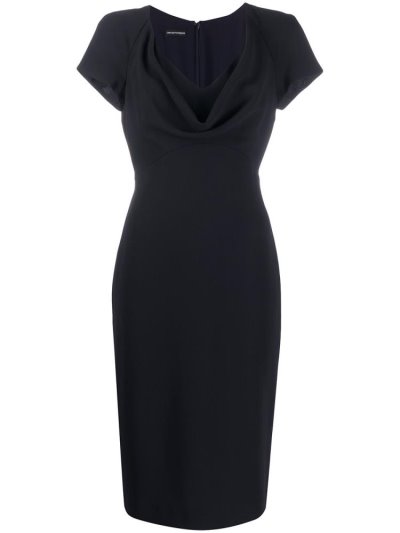 Blue Armani Emporio Short Sleeve Draped Neck Women's Dress | UAE19715