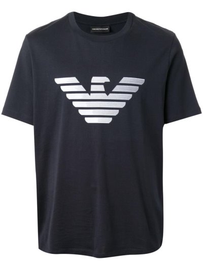 Blue Armani Emporio Short Sleeve Monogram Print Men's T Shirts | UAE81609