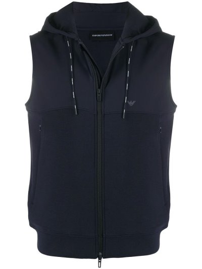 Blue Armani Emporio Sleeveless Hooded Men's Jackets | UAE96669