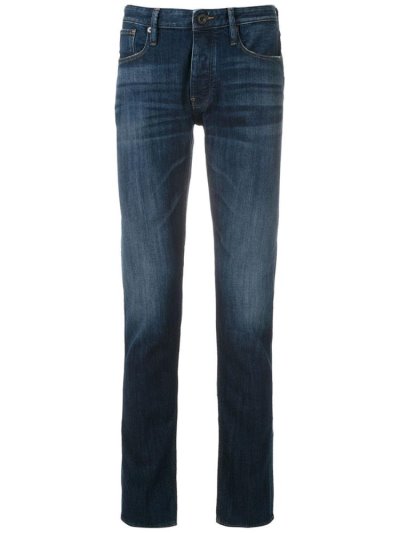 Blue Armani Emporio Slim Faded Men's Jeans | UAE02271
