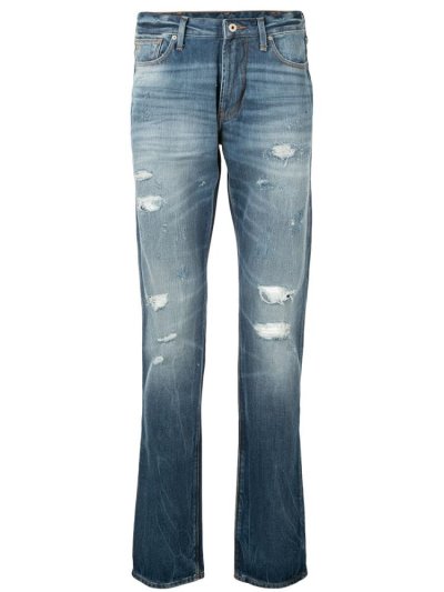 Blue Armani Emporio Slim Fit Distressed Men's Jeans | UAE88397