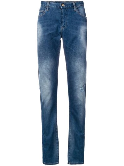 Blue Armani Emporio Slim Fit Men's Pants | UAE44260