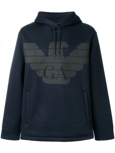 Blue Armani Emporio Slouchy Logo Men's Hoodie | UAE28155