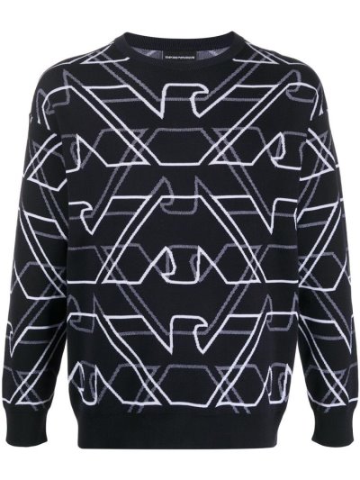Blue Armani Emporio Stitched Logo Men's Jumpers | UAE26654