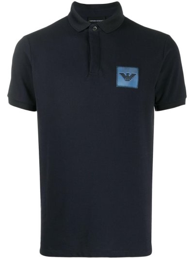 Blue Armani Emporio Stitched Logo Men's Polo Shirts | UAE99448