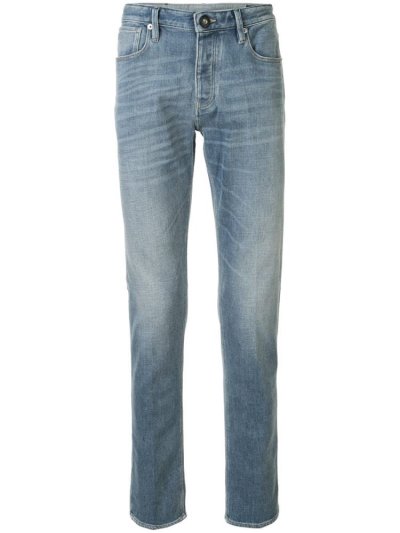 Blue Armani Emporio Stonewashed Straight Leg Men's Jeans | UAE40368