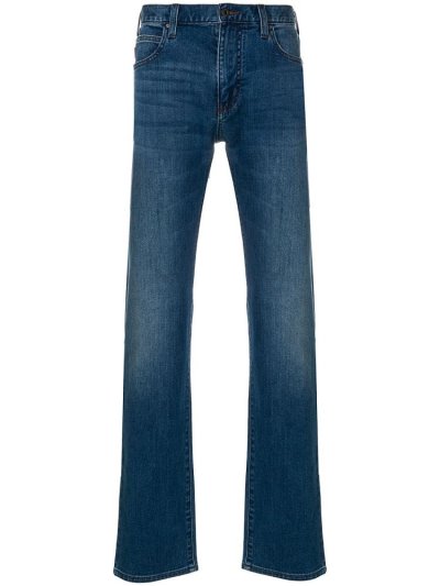 Blue Armani Emporio Stonewashed Straight Leg Men's Jeans | UAE80111